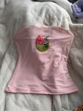Strapless Pink Embellished Tube Top - Brand Not Visible